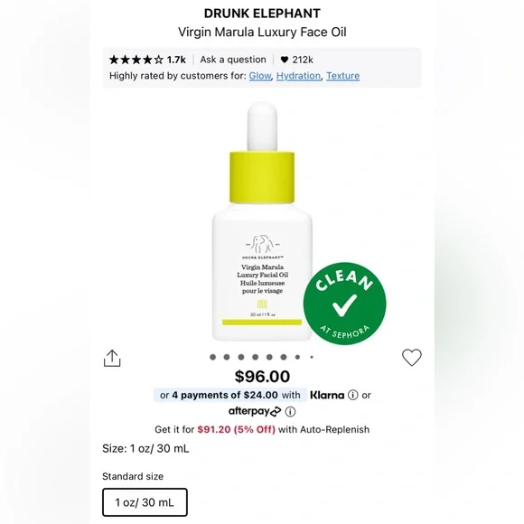 [SKIN] Drunk Elephant Virgin Marula Luxury Face Oil | Hydrating Glow | 1 oz - Picture 3 of 4